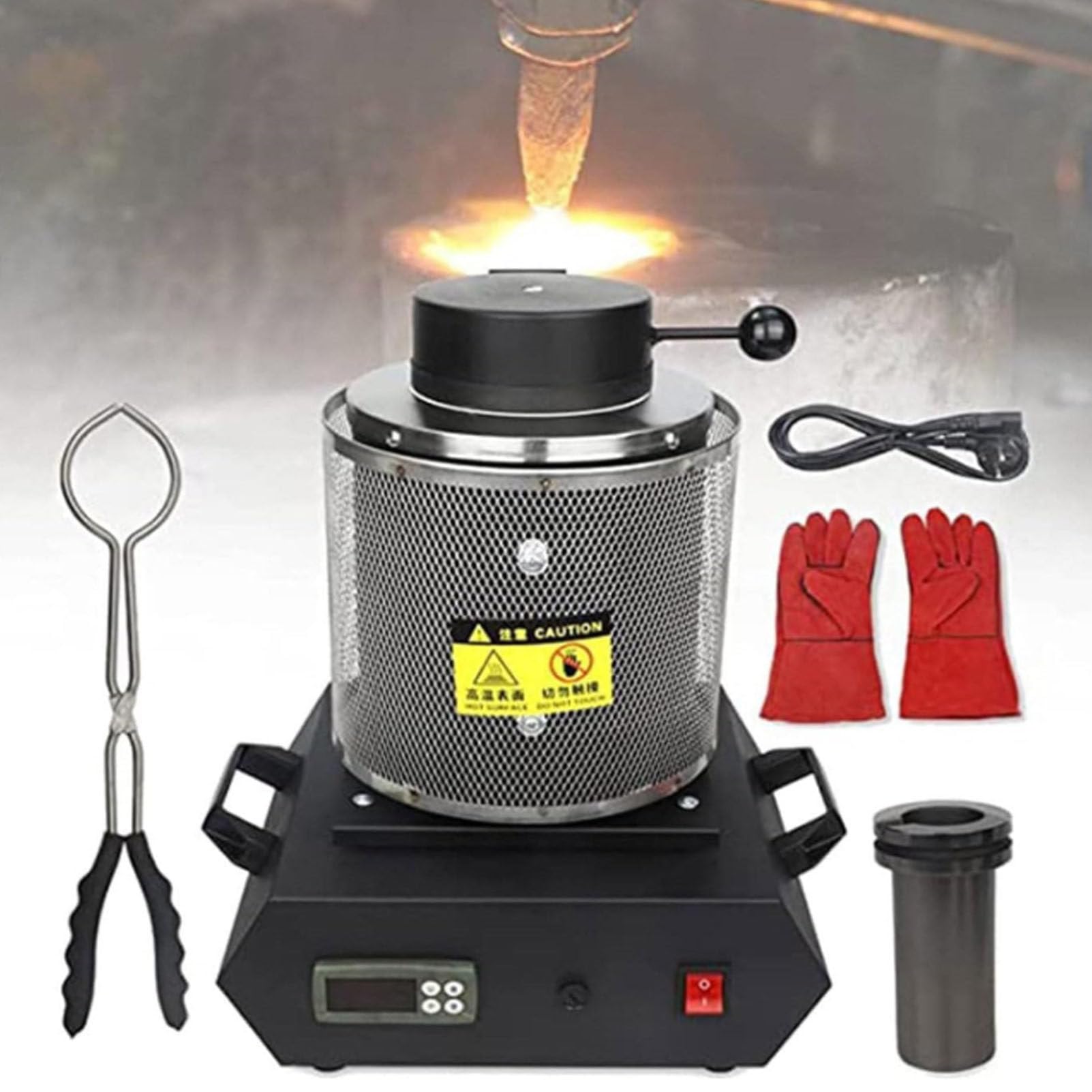 Oiyekntd Electric Melting Furnace Gold Silver Metal Smelter Jewelry Casting Tool, Digital Metal Smelting Machine, 2102℉/1150℃ Electric Furnace, Smelter Forge for Copper Aluminum Black-3kg