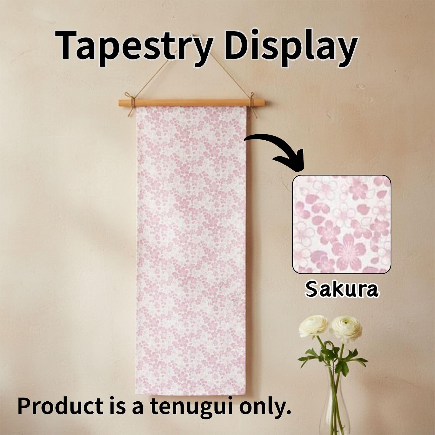 Japanese Tenugui Towel, 34.64"L x 12.99"W, Sakura & Yellow Check, Set of 2 image 5