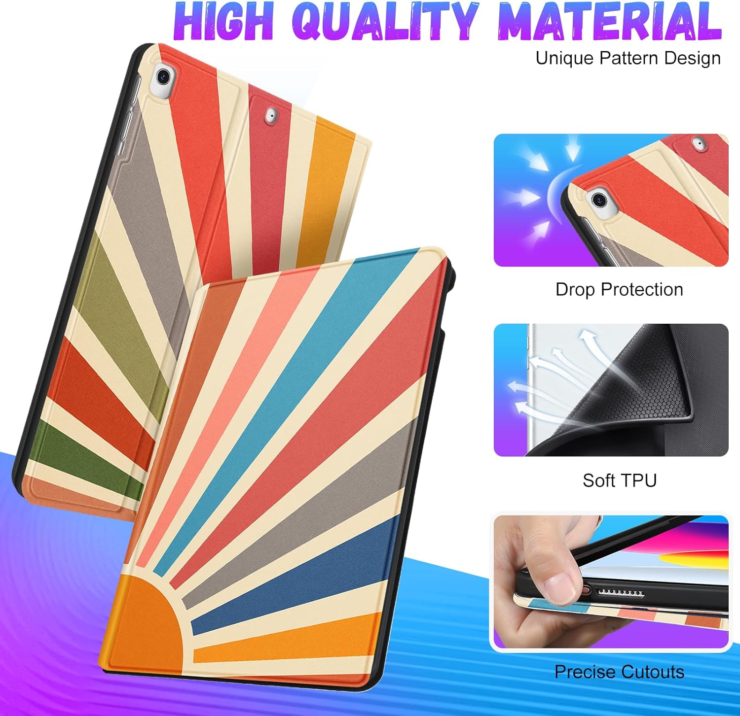 Uppuppy for iPad 9th/8th/7th Generation Case 10.2 Inch Girls Women Cute Folio Smart Cover Pencil Holder Sun Girly Cartoon Pretty Teens Aesthetic Cases for Apple iPad 7/8/9 Gen A2602 A2270 A2197