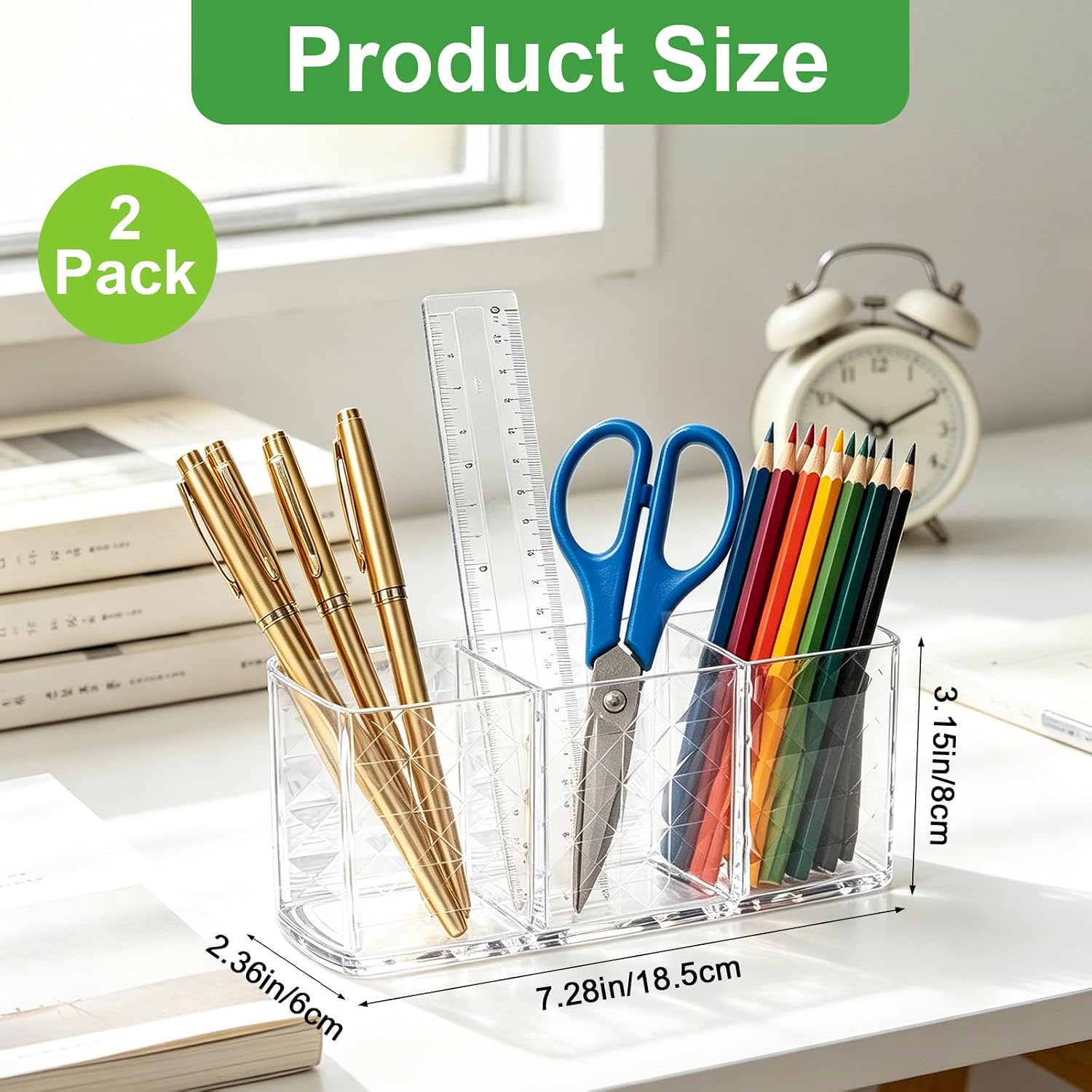 2 Pcs Acrylic Makeup Brush Holder, 3 Slots Cosmetic Organizer for Vanity image 2