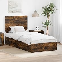 Smoked Oak Wood Composite Storage Bed, 90 x 190 cm, Single Bed with Storage Space and Drawers, Modern Youth Bed for Bedroom, Easy to Assemble
