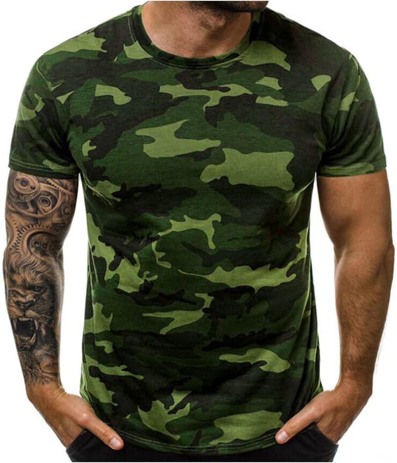 Mens Shirts Casual Summer Round Neck Tight Sexy Camouflage Short Sleeve Top Sports T-Shirt Shirts for Men