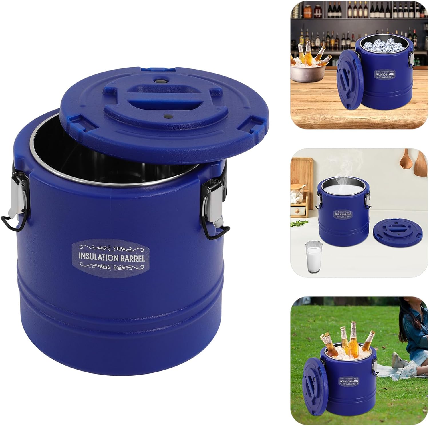 XIJIE- Large Capacity Insulated Beverage Bucket 15L - Leak-Proof Thermal Container with Lid/Handles, Wide Mouth for Easy Filling & Cleaning (Blue)