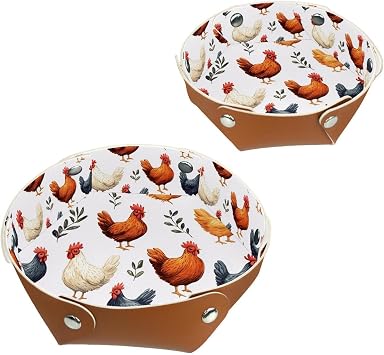 2Pcs PU Dice Holder Folding for RPG DND Table Games, Dice Trays Storage Box Portable Folding Rolling Dice Tray, Happy Chicken Pattern