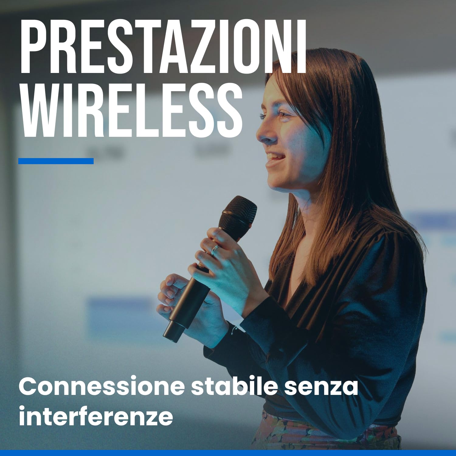 WOODBRASS Microfono senza fili sistema 2 x micro UHF multi frequenza, portatile microfono a mano per karaoke, professionisti, dj, animazione, matrimonio, conferenza (UHF-2M-MULTI)