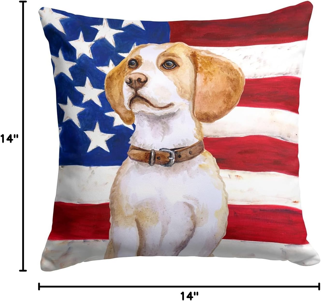 Caroline's Treasures BB9686PW1414 Beagle Patriotic Fabric Decorative Pillow Machine Washable, Indoor Outdoor Decorative Pillow for Couch, Bed or Patio, 14Hx14W