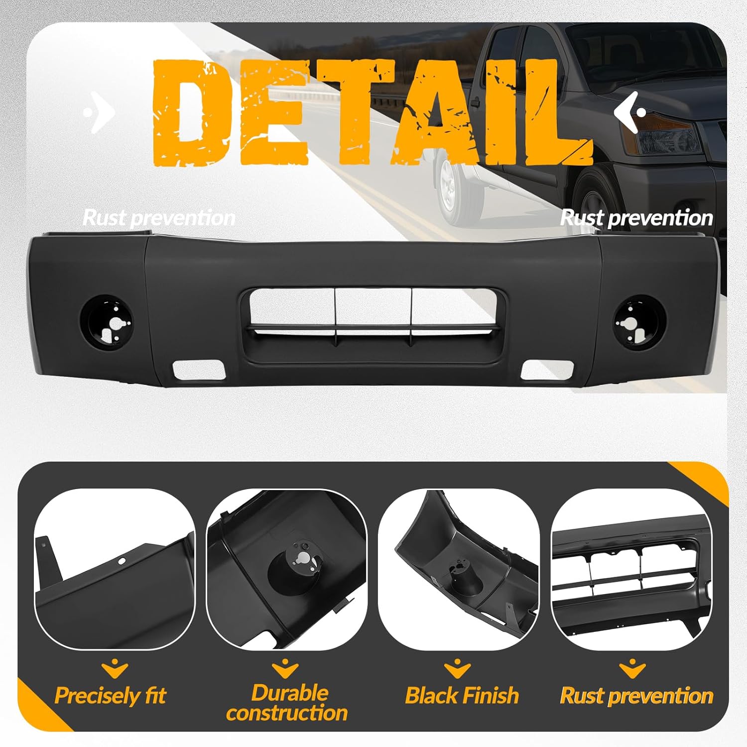 KUAFU Front Bumper Cover Compatible with 2004-2014 Nissan Titan Replacement for 620227S020 62022-7S025 F2022-7S026 NI1000237 Painted Matte Black Plastic