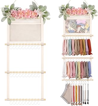 POVETIRE Headband Holder Hair Bows Organizer for Girls, 4-Layer Hair Accessories Display Storage Wall Hanging Decor for Baby Nursery Toddler Girls Room