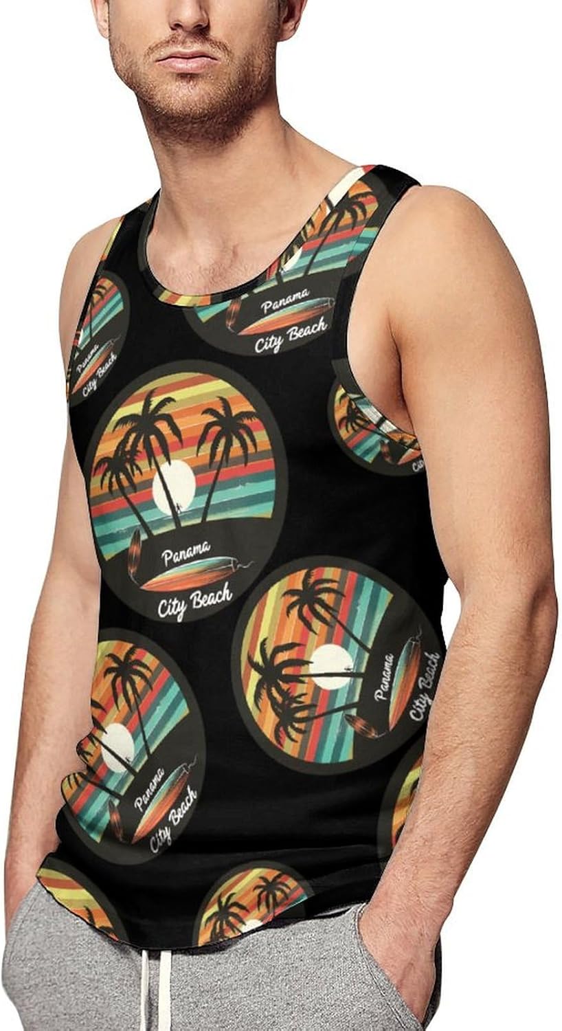 Vintage Panama City Beach Men's Tank Top Sleeveless Muscle Shirts Vest Beach T Shirts for Workout Gym
