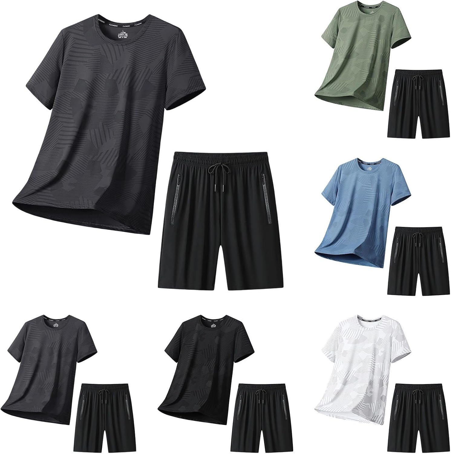 Cambkatl Men's Summer 2 Piece Outfits, Short Sleeve Crewneck Workout T-Shirts and Shorts Tracksuit Matching Sets