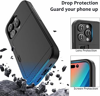 for iPhone 16 Pro Max Case With Card Holder Phone 16 Pro Max Wallet Case for 2 Cards Dual Layer Heavy Duty Shockproof Hidden Sliding Card Slot Slim Cover Case for iPhone 16 Pro Max 6.9 Black