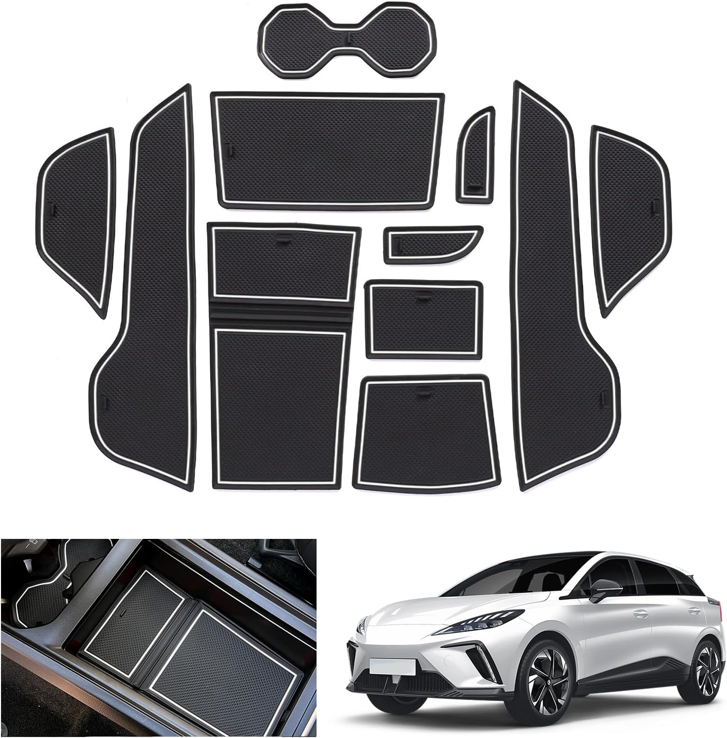 GAFAT MG 4 EV MG4 EV 2025 2024-2022 Non-Slip Mats, UK RHD MG4 Luxury Xpower 2025 Rubber Mats for Console Centrale, Storage Box, Door Seam, MG 4 Accessoires (White)