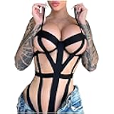 Women Strappy Lingerie Sexy Cut Out Harness Bodysuit Naughty Slutty Deep V Teddy One Piece Lace Babydoll Lingerie