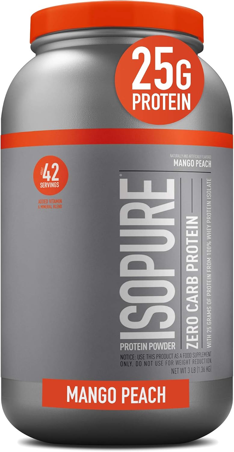 Isopure Whey Isolate Protein Powder with Vitamin C & Zinc for Immune Support, 25g Protein, Zero Carb & Keto Friendly, Flavor: Mango Peach, 3 Pounds (Packaging May Vary)