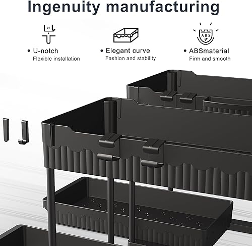 Miniatura 5 de Organizador para debajo del fregadero, organizador y almacenamiento deslizante de 2 niveles, organizador y almacenamiento multiusos para debajo del