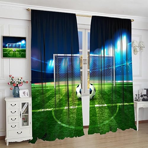 Miniatura 4 de Cortinas opacas de fútbol para habitación de los niños, hermosos patrones de red de fútbol de estadio de fútbol, decoración del hogar, cortinas con