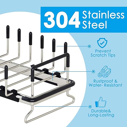 Miniatura 2 de ANTOPY Escurridor de platos grande, de acero inoxidable inoxidable para encimera de cocina, estante de secado extra enrollable para fregadero de