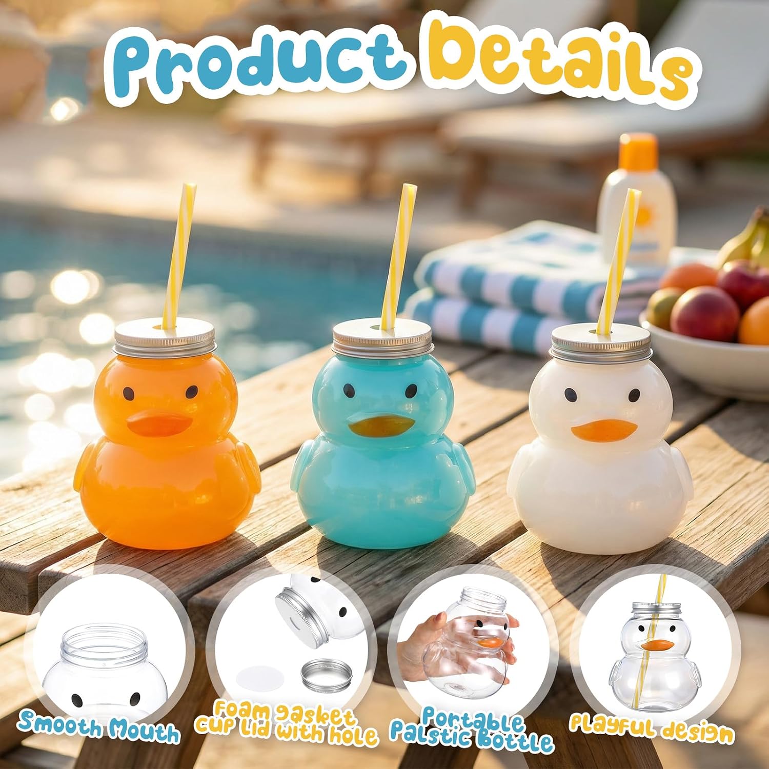 Sliner 20 Set Bear Plastic Bottles with Straws Caps, Duck