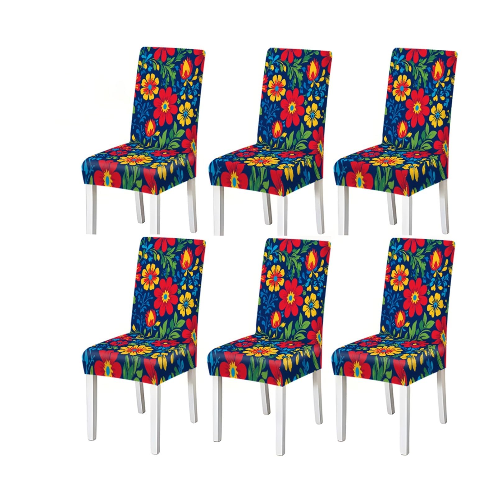 BOSUYBN Vibrant Floral Folk Art Pattern Print Dining Chair Covers Set Of 2/4/6, Stretch Slipcovers For Kitchen Dining Room Furniture Protectors for Home Dining Room(6PCSChair cover)
