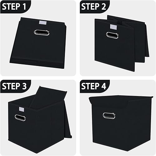 Miniatura 6 de SEVENDOME Organizadores de armario de tela con tapas, cesta organizadora de almacenamiento plegable con asas, cajas de almacenamiento para