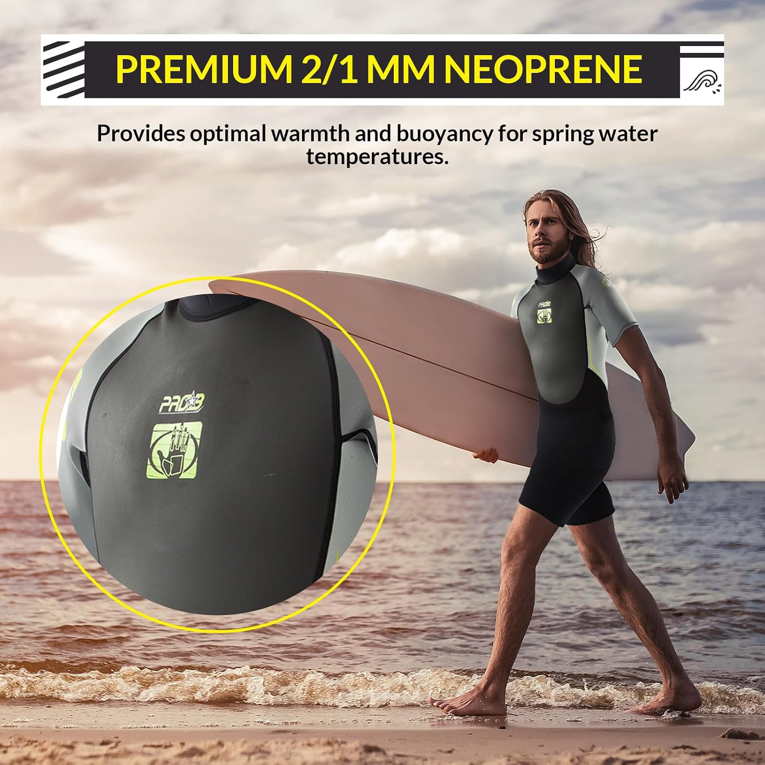 Body Glove Pro3 Men's Shorty Wetsuit, Back-Zip 2/1mm Short Sleeve Neoprene Diving Suit, Lightweight Springsuit for Bodyboarding Surfing Swimming Snorkeling Scuba Diving - M/L