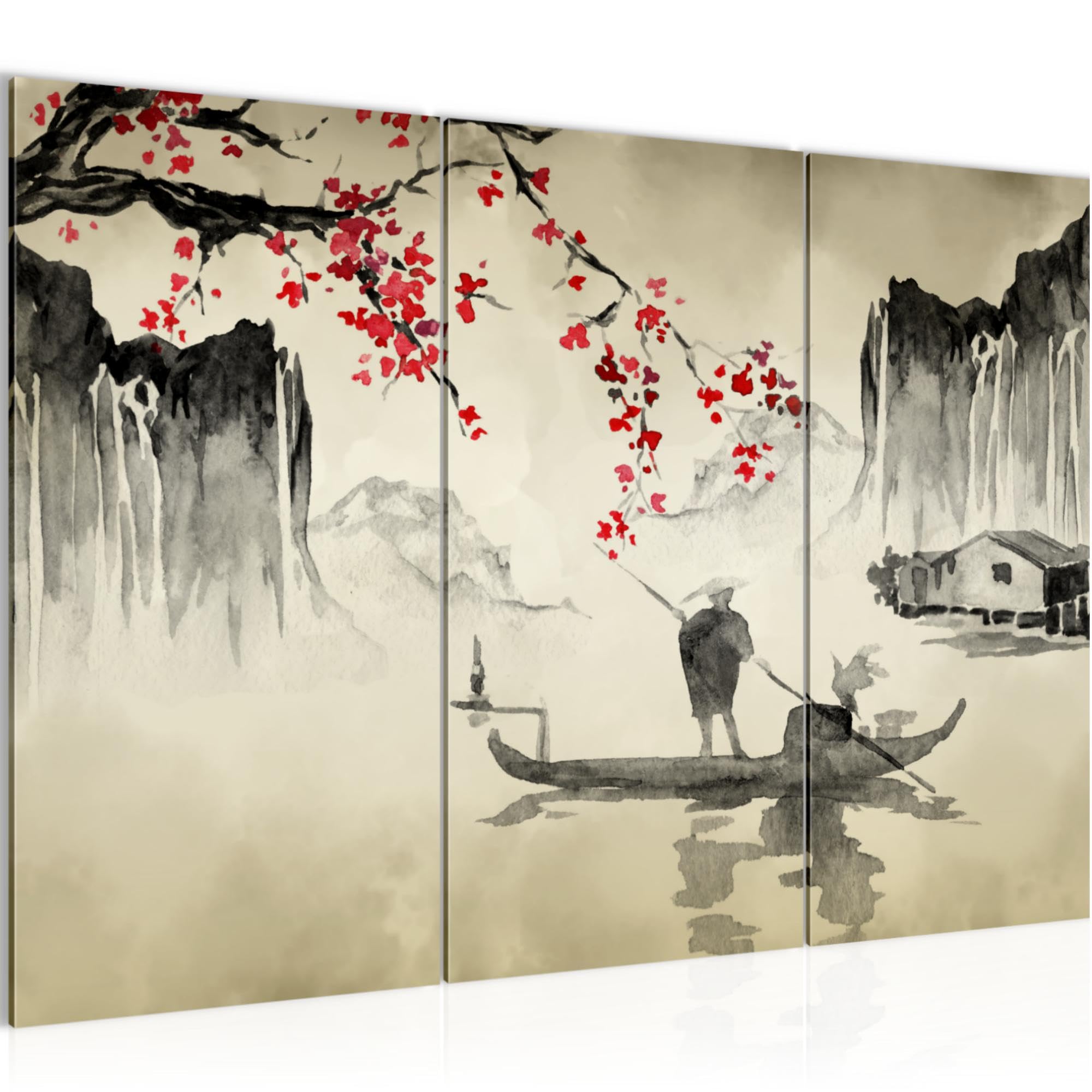 Runa Art Landscape Picture XXL Living Room Bedroom Office Scenery Red 120 x 80 cm 3 Parts 050731a