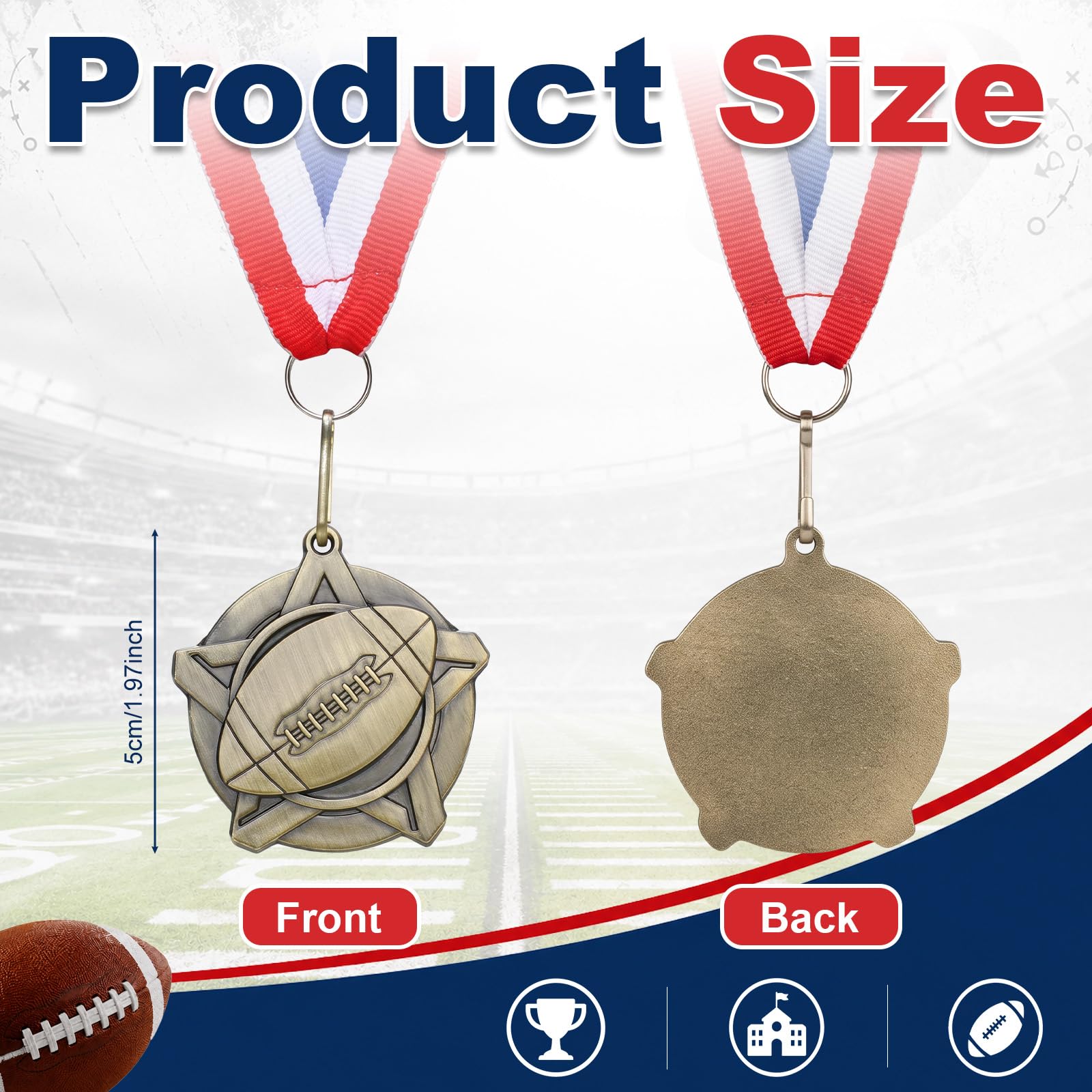 Kenning Lot de 30 médailles de football dorées de 5,1 cm avec rubans de cou en métal pour tournois, compétitions, fêtes