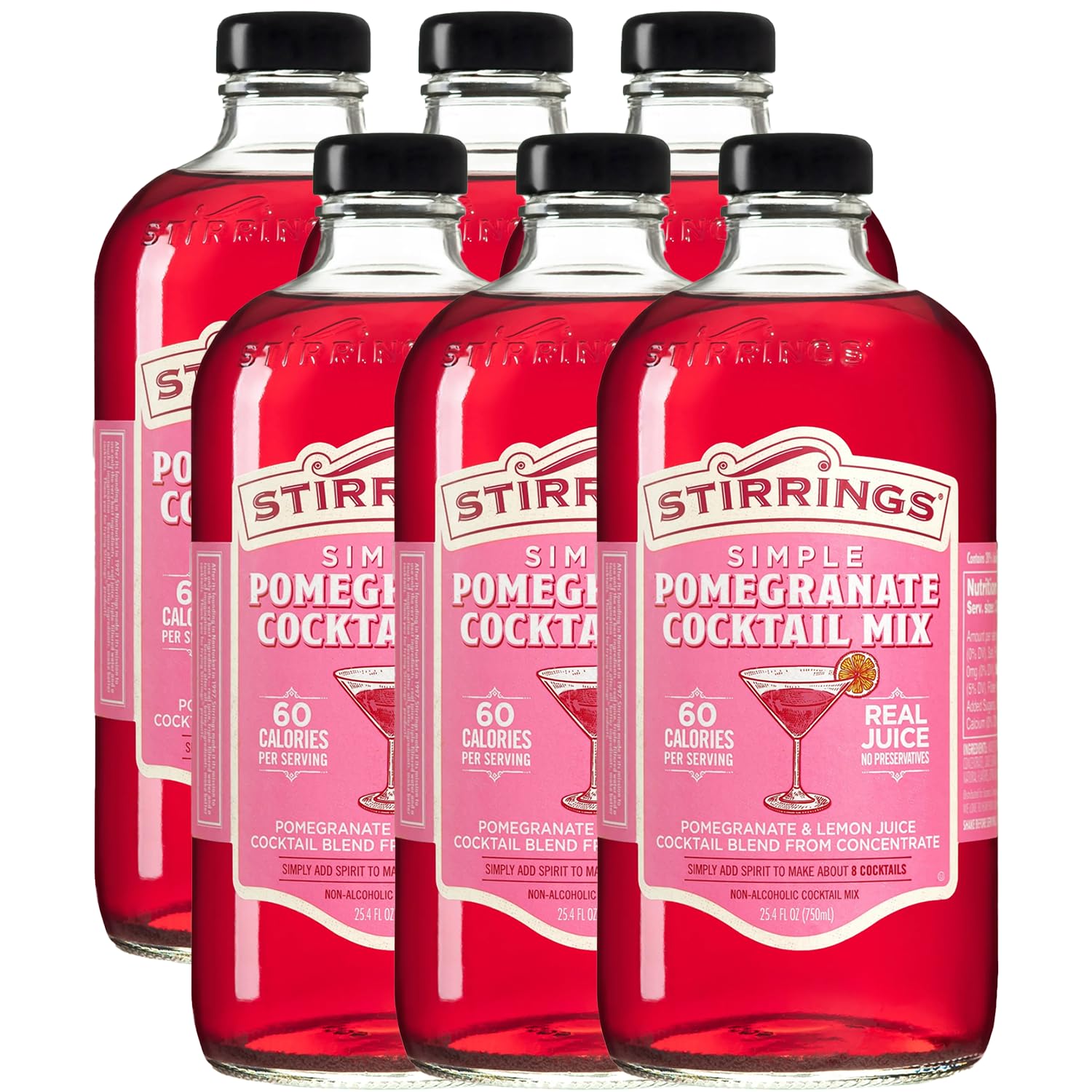 Stirrings 2 Pack Pomegranate Cocktail Mix 750ml Bottles - Real Juice No Preservatives - 90 Calories - Drink Mixer