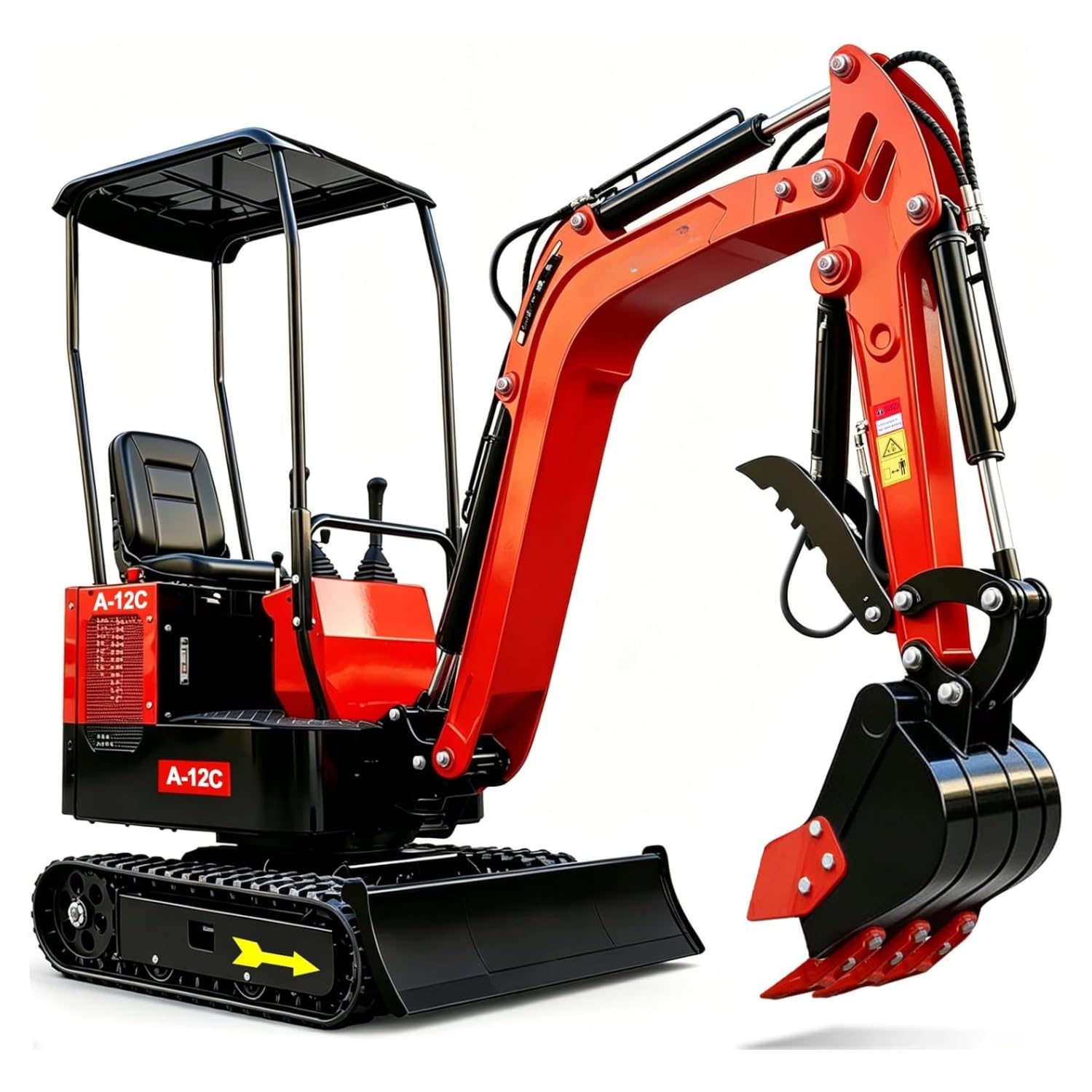 1.2 Ton Mini Excavator - 13.5HP Gasoline Micro Digger with Zero Tail Swing - Compact Track Hoe for Landscaping, Farm & Small DIY Construction(Red 12C-B)