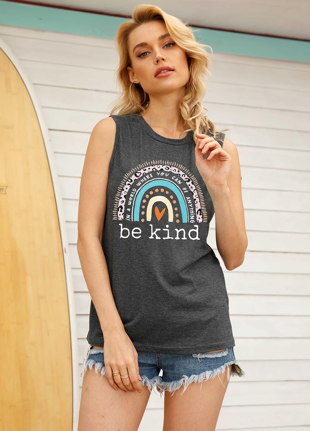 YEXIPO Womens Tank Tops Summer Sleeveless T Shirts Casual Loose Letter Printed Graphic Tees Blouses - Image 3