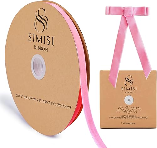 Miniatura 10 de Cinta de terciopelo rosa de 5/8 pulgadas, 25 yardas para árbol de Navidad, envoltura de regalos, ramo de flores, decoraciones de corona, fabricación