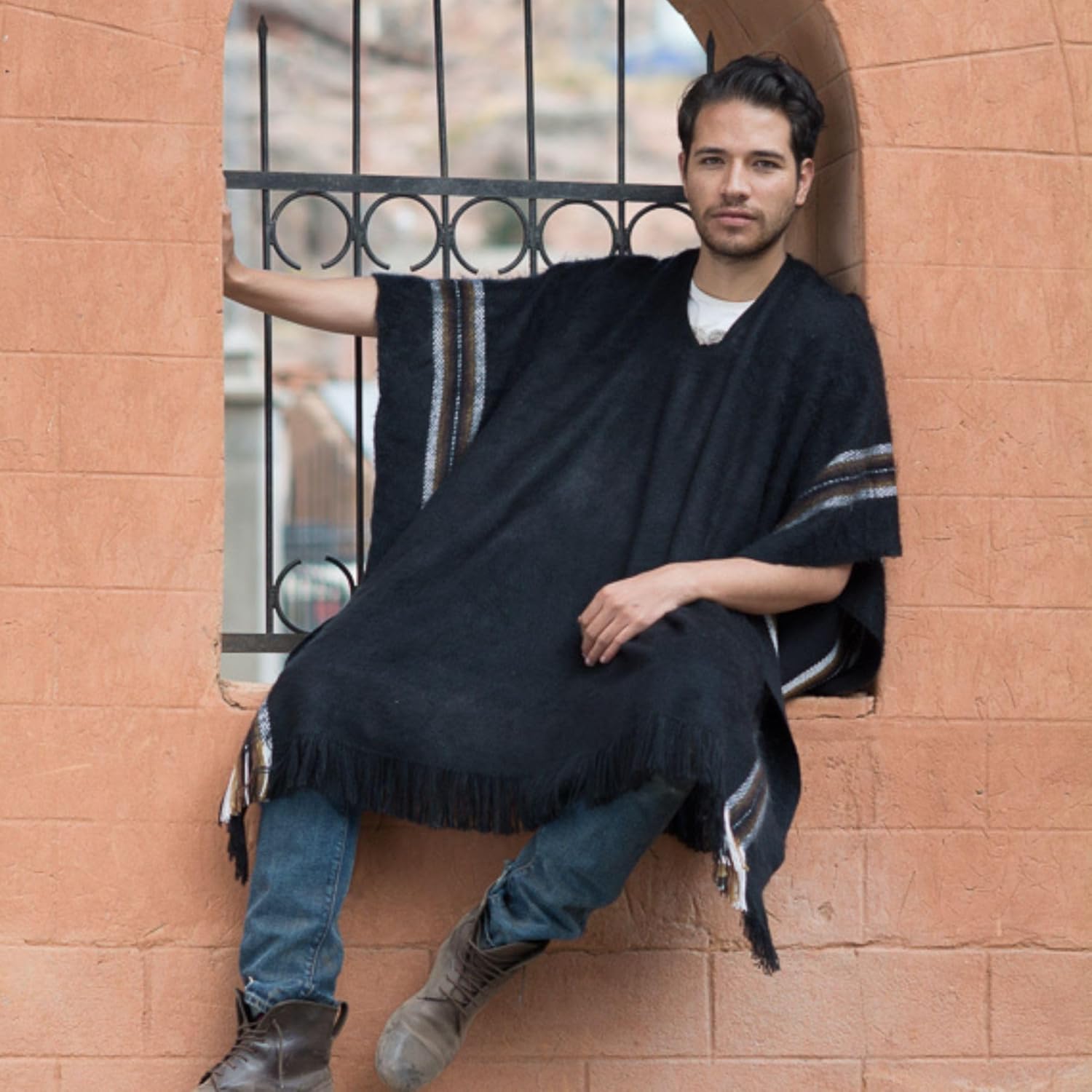 Gamboa Alpaca Wool Poncho Men Panchos Mexican Adult Cowboy and Western Hippie Poncho para Hombre - Image 5