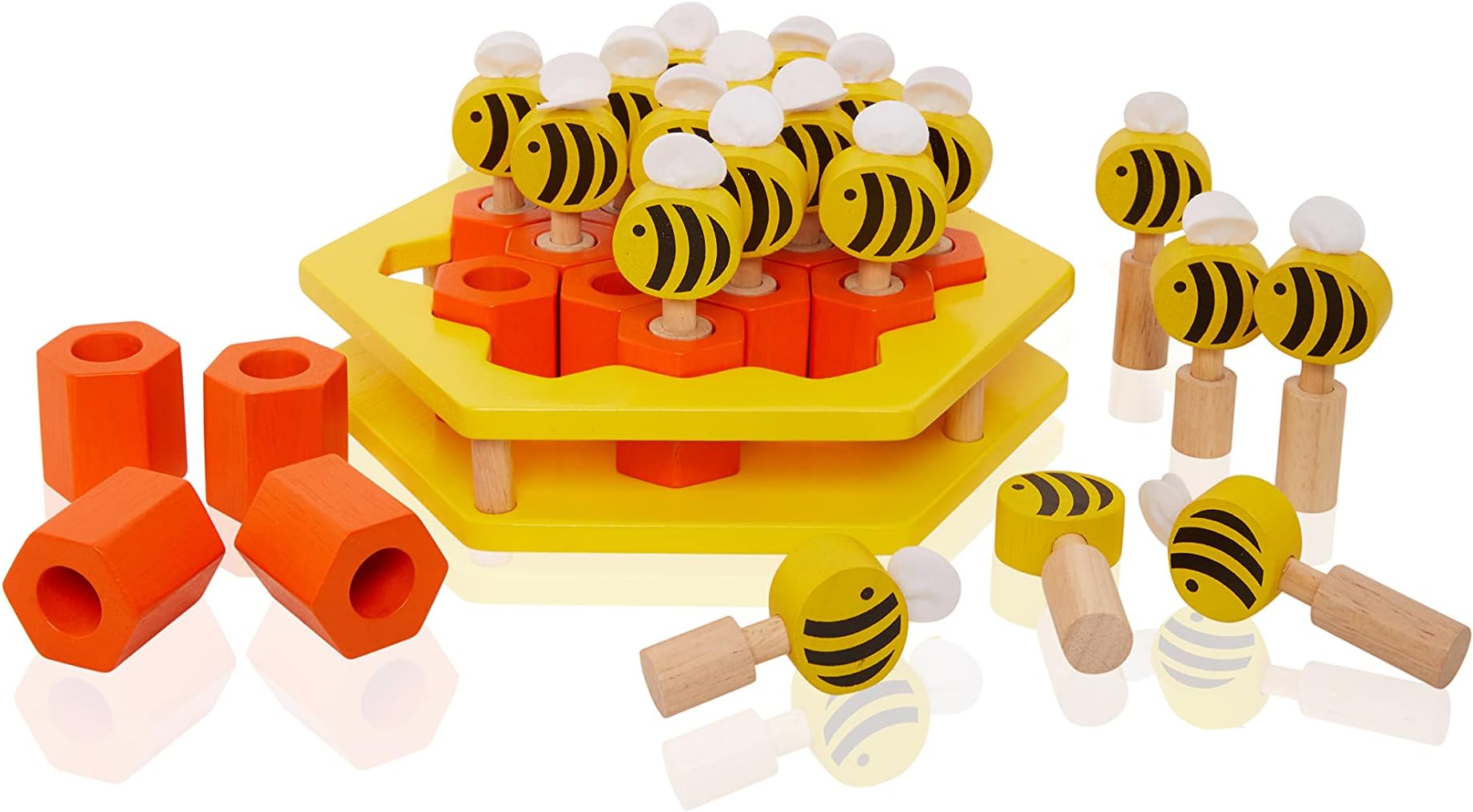 Memory Matching Game, Wooden Beehive Hexagon Puzzle Game for 3 Years Plus