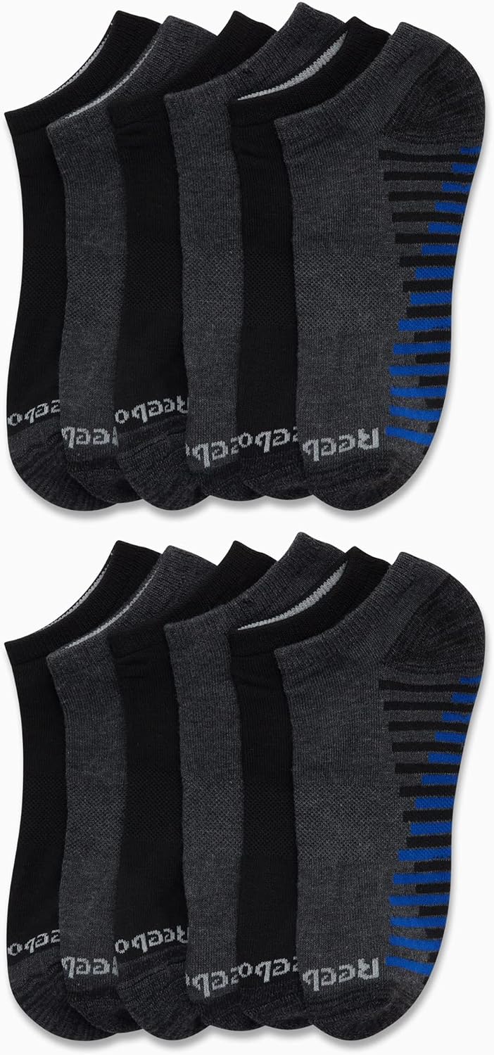 Reebok Boys Low Cut Socks 12 Pack Cushioned Athletic No Show Socks | Stretch Performance Fit with Moisture-Wicking, Breathable Comfort, Reinforced Heel and Toe for Active Days