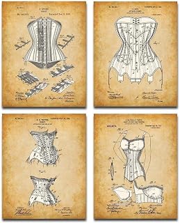 Original Corsets Patent Art Prints - Set of Four Photos (8x10) Unframed - Makes a Great Bathroom Decor and Gift Under $20 for Goth, Victorian and Renaissance Fans