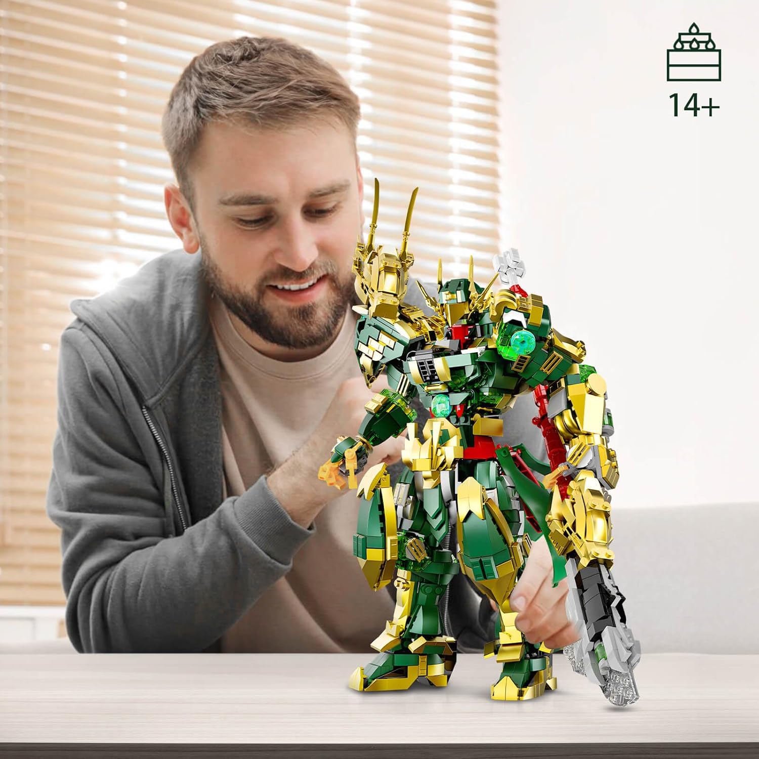 HIGH GODO Mech Robot Building Set, MOC China Guan Yu General Chinoiserie Mech Action Figures Model Weapons, Hero Warrior Collectible Display Toys Gifts for Teens Adults 14+ (1408PCS)