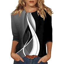 Womens Tops 3/4 Sleeve,Plus Size Summer Shirts for Women Casual Floral Printed Three Quarter Tunic top Loose Fit Blouse