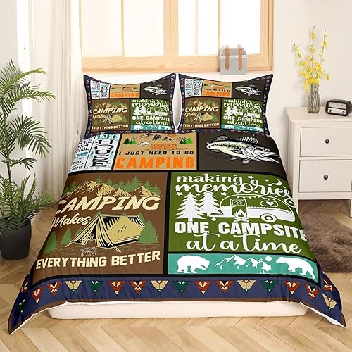 Miniatura 2 de Juego de ropa de cama de campamento para niños, funda de edredón para niños, niñas, adolescentes, dormitorio, funda de edredón de bosque de granja,