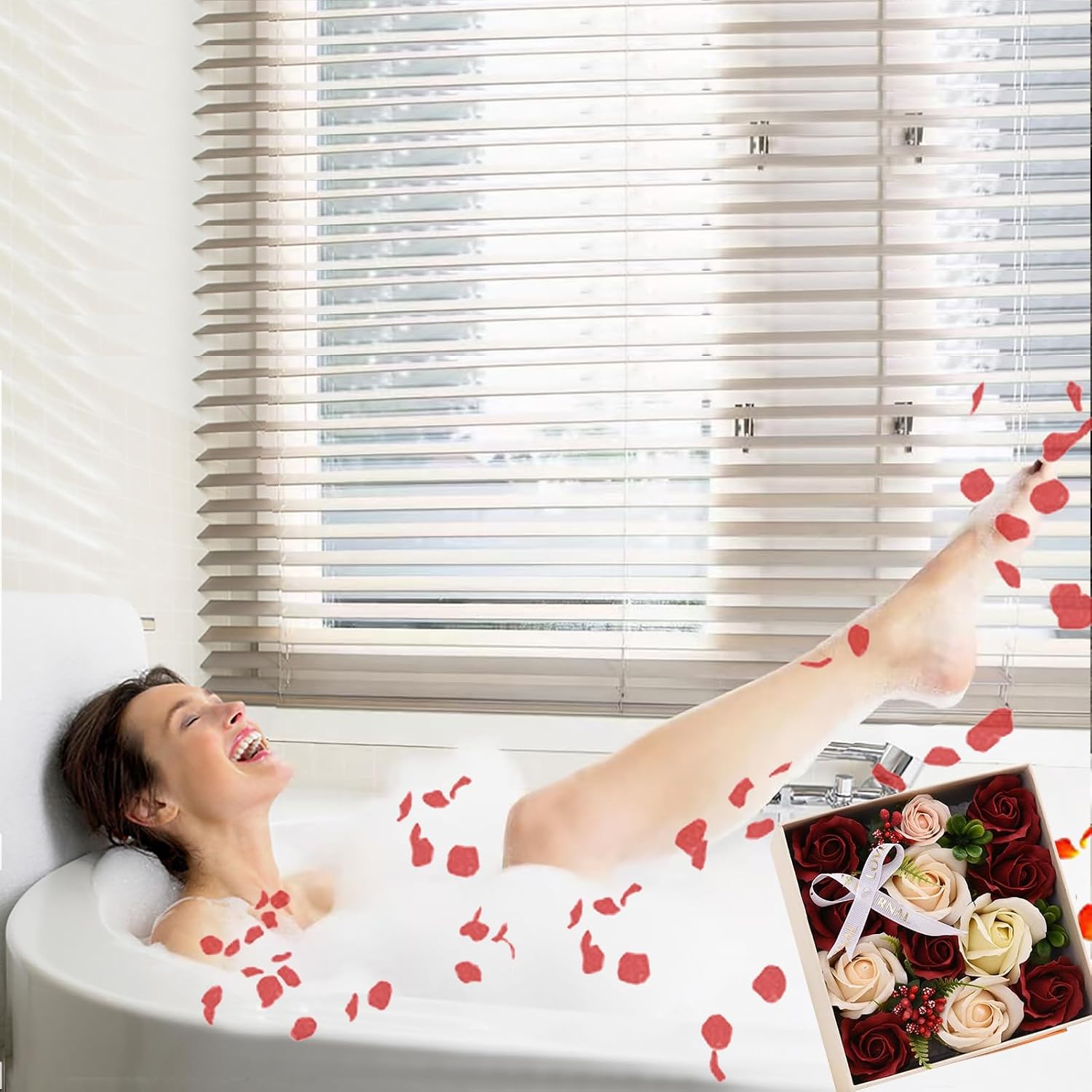 Floral Scented Bath Soap Rose Flower Petals, Plant Essential Oil Rose Soap Set Guest Soap Best Gifts Ideas for Birthday/Valentine's Day/Mother's Day/Christmas Gift (1, Sakura Red)