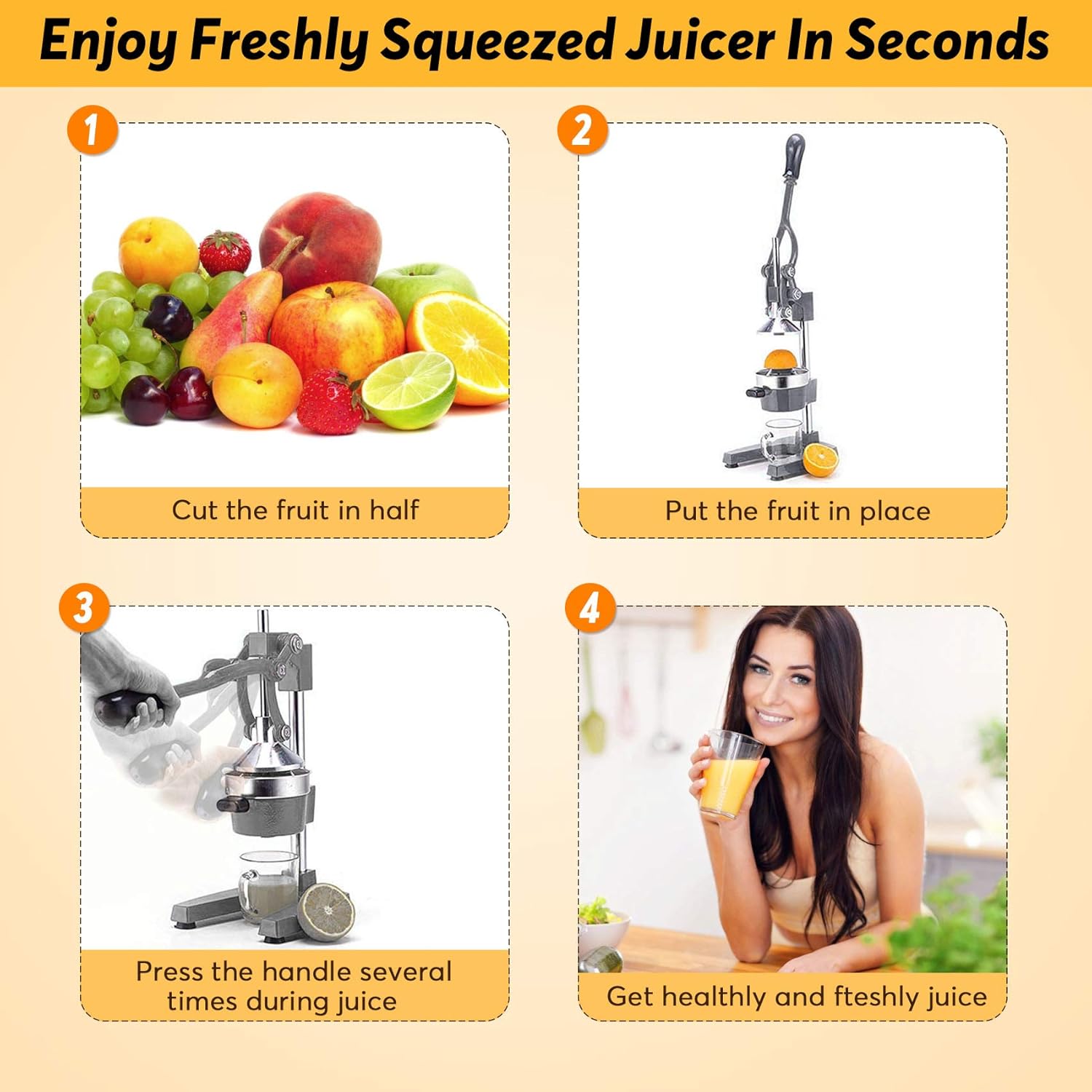 Slendor Commercial Citrus Juicer Manual Fruit Juicer and Orange Squeezer Metal Hand Press Juice, Heavy Duty Orange Juicer Lemon Lime Squeezer Pomegranate Premium Quality with Bonus Skimmer Spoon: Home & Kitchen