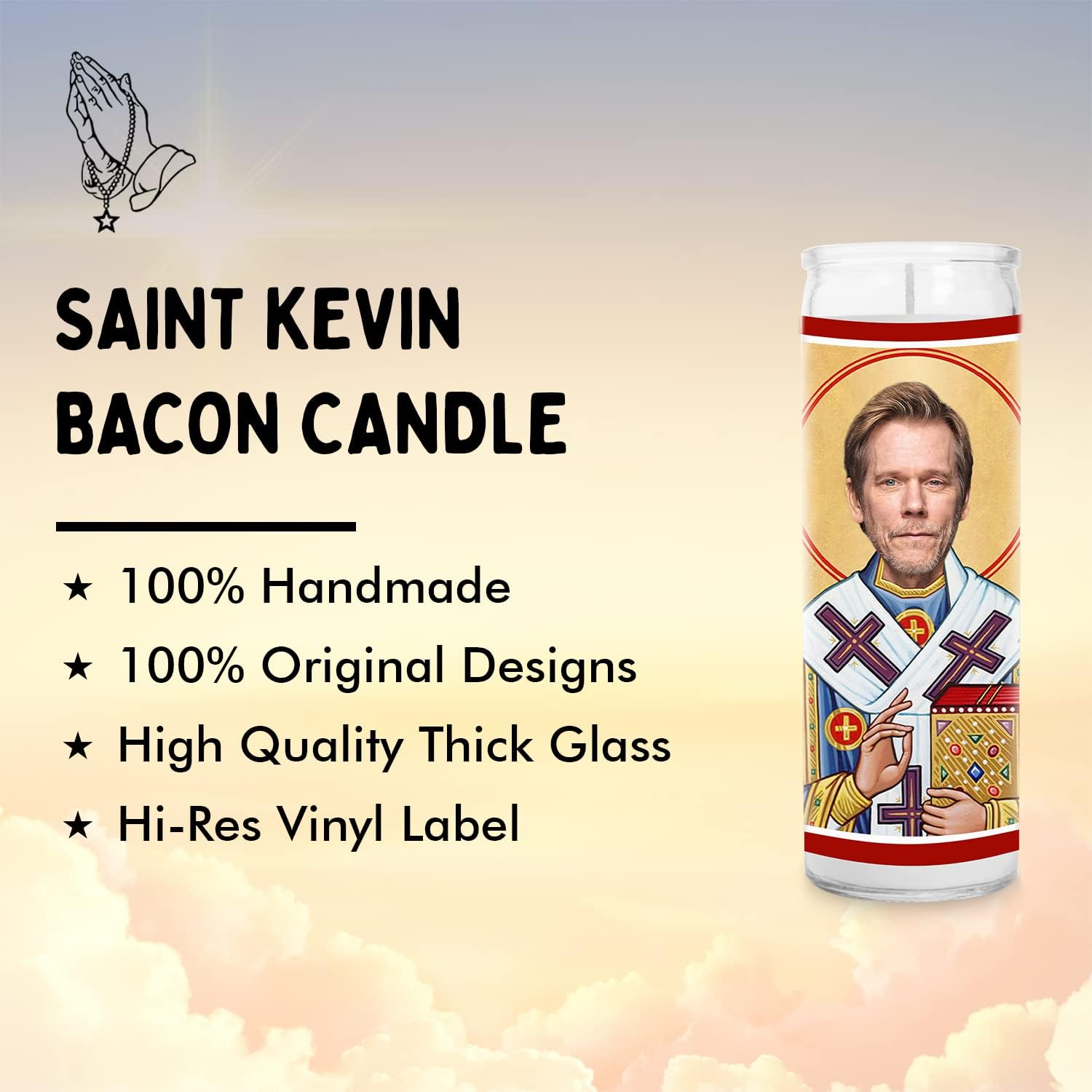 Kevin Celebrity Glass Jar Candle – Unscented Handmade Soy Wax Votive Candle – Unique Gift for Movie Lovers – Home Decor Collectible for Living Room & Office – 8 Inch