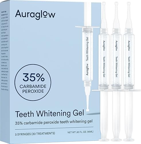 Miniatura 8 de Gel blanqueador Auraglow, jeringa paquete de relleno, 44% Peróxido de Carbamida, (3) Jeringas de 0.17 onzas líquidas, +30 tratamientos.