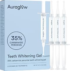 Auraglow 35% Teeth Whitening Gel for Trays, Retainers & Aligners – Dentist Strength Carbamide Peroxide Whitener, 30 Treatments, 3 Syringes (5mL)