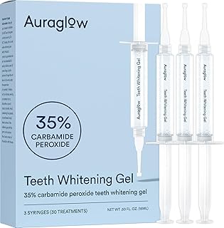Auraglow 35% Teeth Whitening Gel for Trays, Retainers & Aligners – Dentist Strength Carbamide Peroxide Whitener, 30 Treatments, 3 Syringes (5mL)