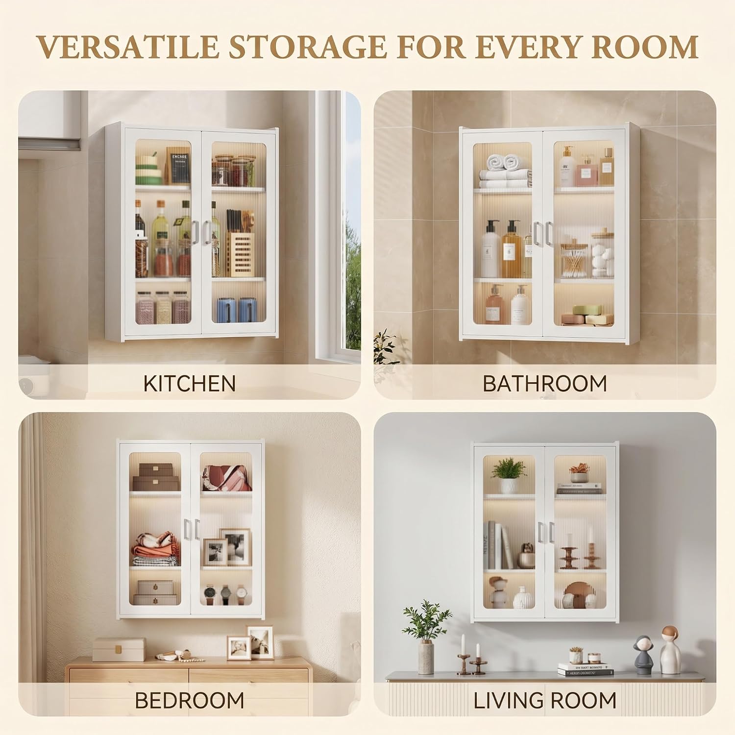 Bathroom Wall Cabinet White Small Medicine Cabinet with Acrylic Doors Display Cabinet Suitable for Bathrooms Kitchens Entryways and Laundry Rooms