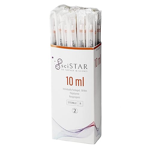 Pipetas serológicas desechables de poliestireno de 0.3 fl oz, envueltas individualmente, estériles, longitud estándar, grado de laboratorio (caja de