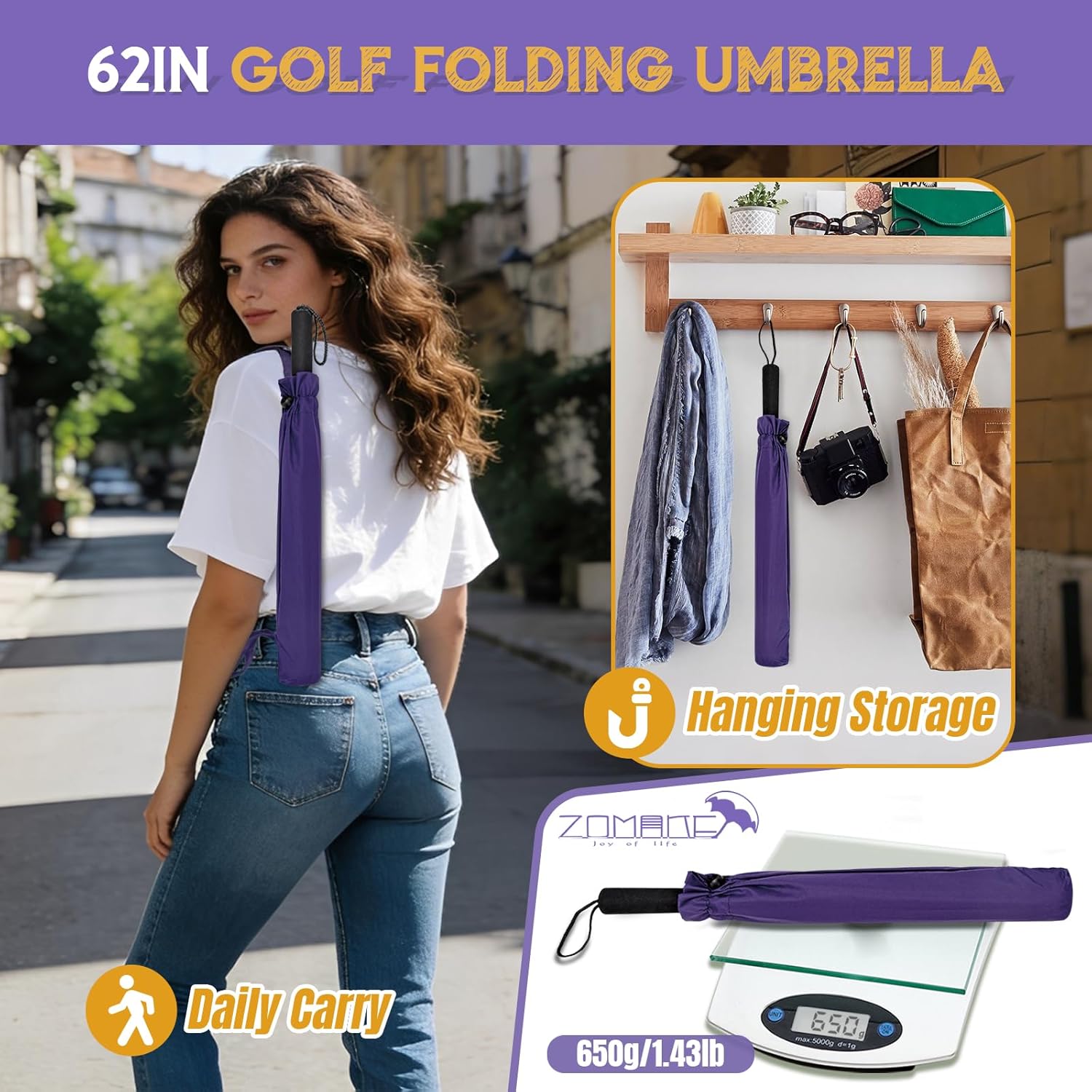 ZOMAKE Compact Golf Umbrella 62 Inch,Large Golf Umbrellas Windproof Double Canopy Vented Automatic Open Portable Collapsible Travel Umbrella for Men Women - Image 4