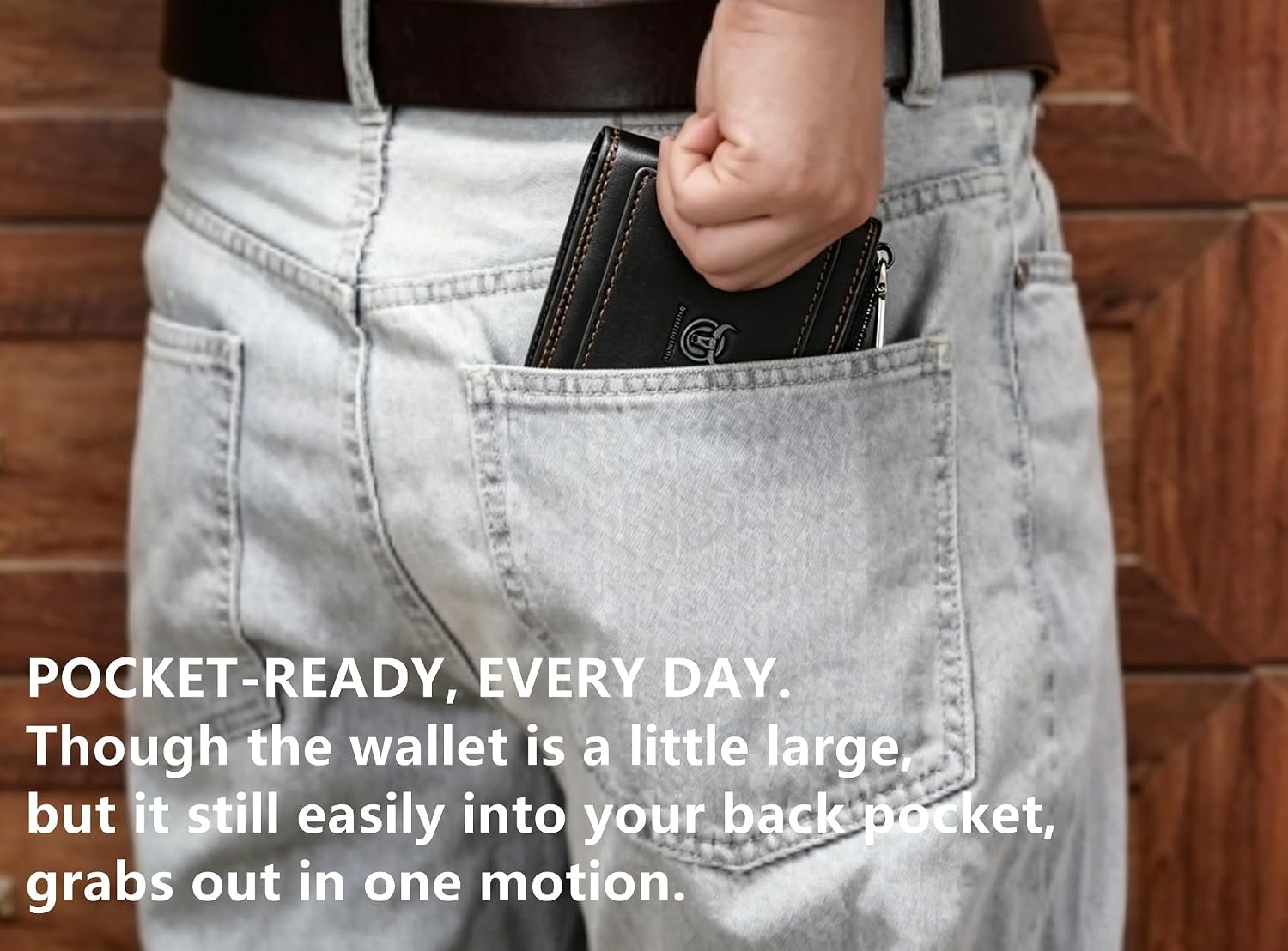 BULLCAPTAIN Genuine Leather Wallet for Men RFID Blocking Zipper Bifold Wallet with ID Window 14 Card Slots and Coin Pocket