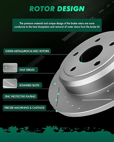 Miniatura 584 de Kits de frenos y rotores, rotores de freno SCITOO y 8 pastillas de cerámica para 08-12 para Chrysler Town & Country, 08-12 para Dodge Grand Caravan