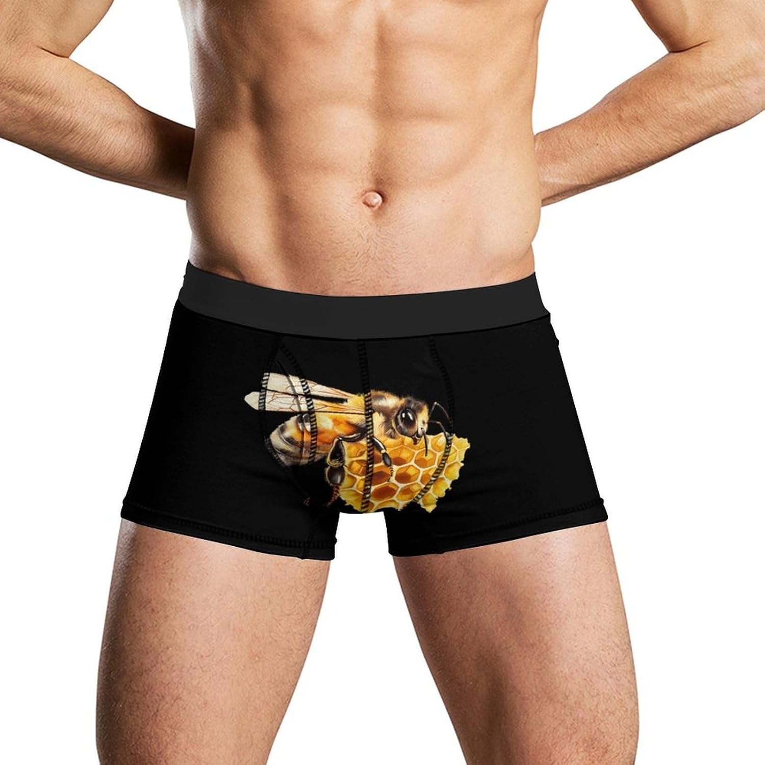 Watercolor Bee on Honeycomb Novelty Men's Boxer Briefs Soft Breathable Underpants Trunks Stretch Underwear